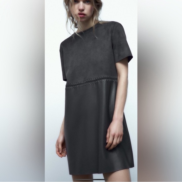 Zara Black Faux Leather Mini Dress - Picture 1 of 8